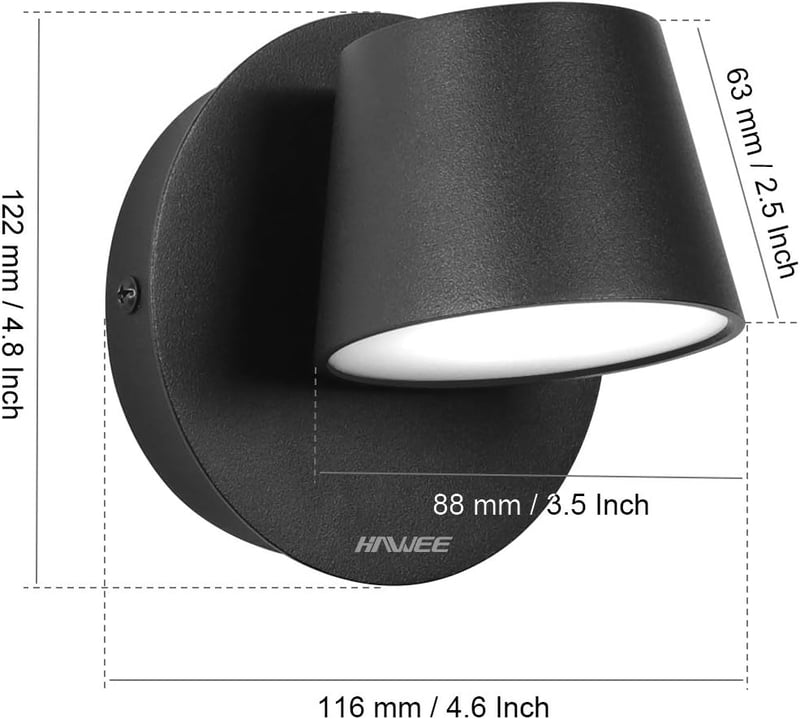 HAWEE Modern LED Fali Lámpa 350° Forgó Nordic Stílusú Fekete 6000K