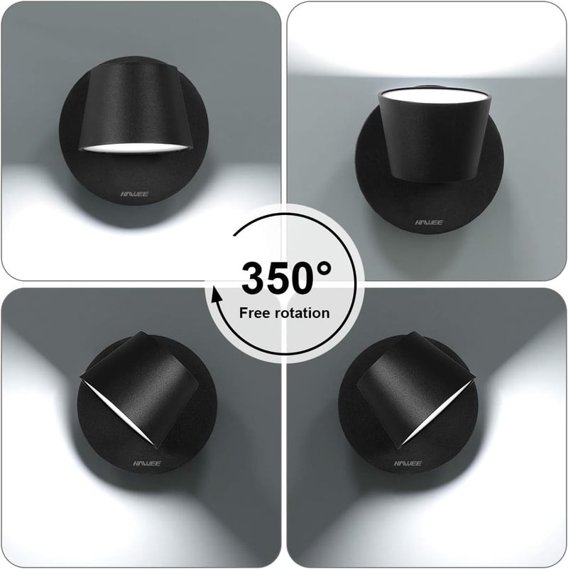 HAWEE Modern LED Fali Lámpa 350° Forgó Nordic Stílusú Fekete 6000K