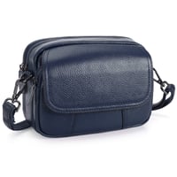 HAWEE Ženska torbica za telefon od prave kože - Plava elegantna torba za rame s 3 patentna zatvarača, podesivim remenom, mala crossbody torba za mobitel 1