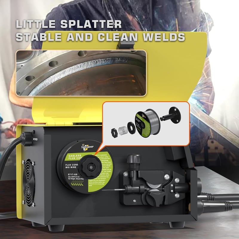 haxiaoer 0.8 mm 1 kg D100 hegesztő huzal MIG MAG gáz nélküli porbeles E71T-GS 1 tekercs
