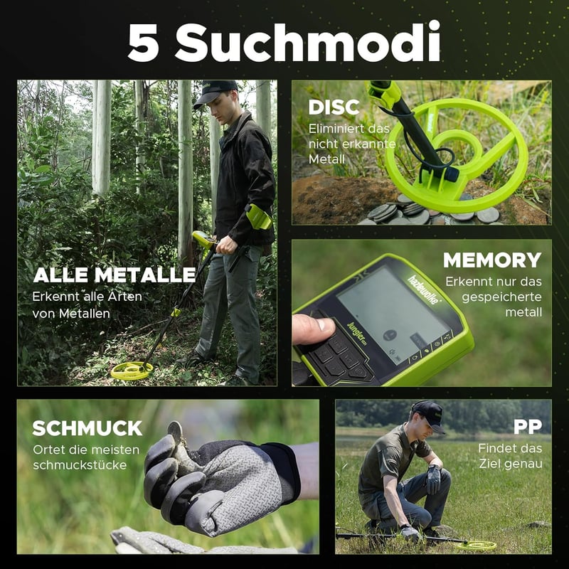 Hazlewolke Professzionális Fémkereső 10" Tekerccsel, IP68 Vízálló, 5 Keresési Mód, LCD Kijelző