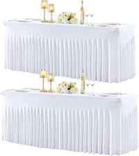 HB HBB MAGIC 2db Fehér Spandex Asztalterítő 1,8m Téglalap Asztalhoz Rugalmas Fodros - 1,8m(L)×0.76m(W)×0.75m(H) - 2-Pack, White 1