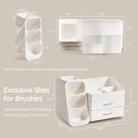 Organizator de machiaj cu sertare hblife, cutie de depozitare cosmetică din plastic, 3 în 1, cu suport pentru pensule, alb, capacitate mare 3