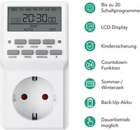 HBN Digitális Időzítő Aljzat 20 Program, Heti Időzítés, 16A/3680W 3
