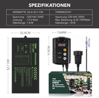 HBN Fűtőszőnyeg Termosztáttal 52x25cm Magvetéshez és Palántaneveléshez 7
