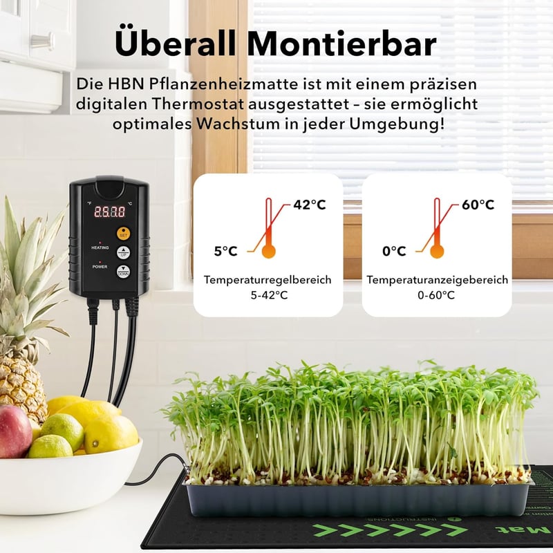 HBN Fűtőszőnyeg Termosztáttal 52x25cm Magvetéshez és Palántaneveléshez