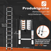HBTower 3,2 m teleszkópos alumínium létra kampókkal, összecsukható tetőtér és lakókocsi létra, 150 kg teherbírás, ezüst 5