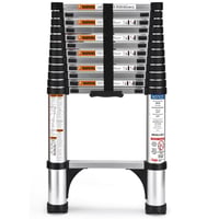 HBTower Scară Telescopică Ușoară 3,8m - Cu Bază Antialunecare, Aluminiu, Sarcină Maximă 150kg, Pentru Pod, Rulote 1