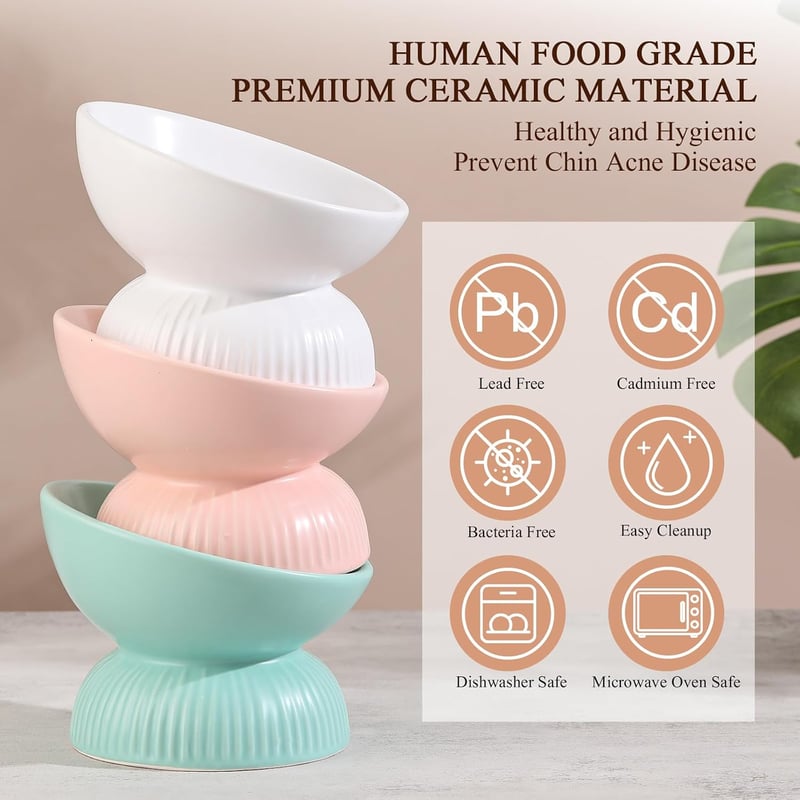 HCHLQLZ megemelt kerámia macska etetőtál 280 ml, dőlt tál hányás ellen, 15,5 cm átmérő