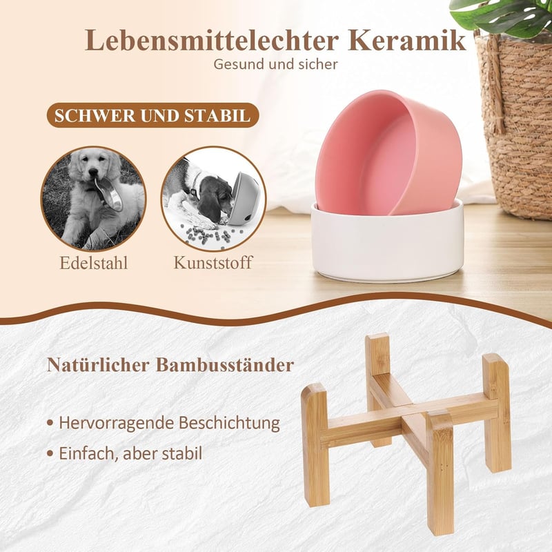 HCHLQLZ szürke kerámia tál kutyának macskának bambusz állvánnyal