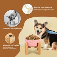 HCHLQLZ szürke kerámia tál kutyának macskának bambusz állvánnyal 3
