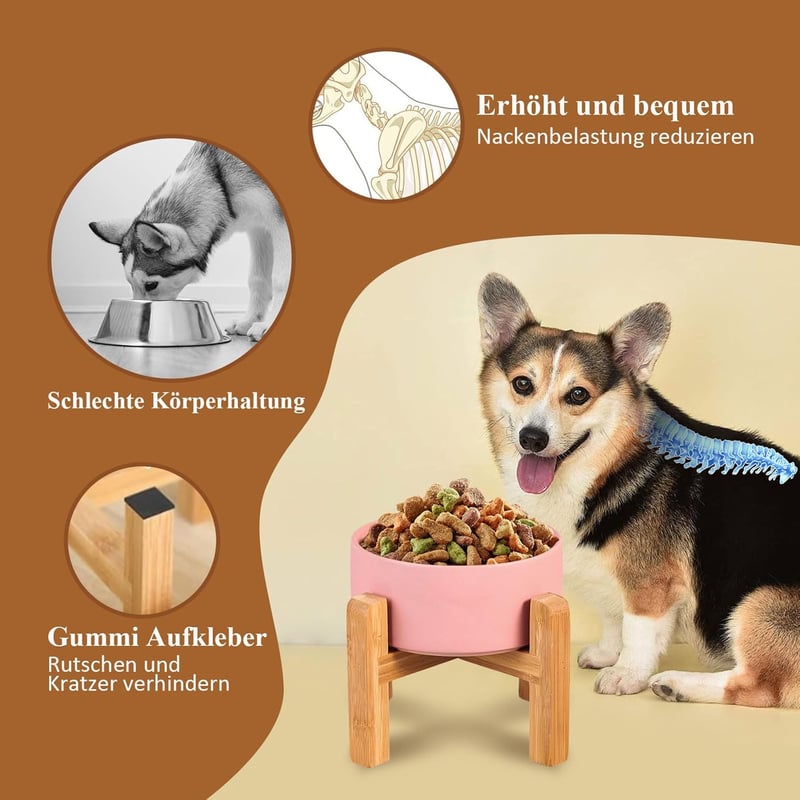 HCHLQLZ szürke kerámia tál kutyának macskának bambusz állvánnyal