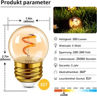Hcnew G40 E27 LED Edison izzó meleg fehér 2200K dekoratív 2db 2