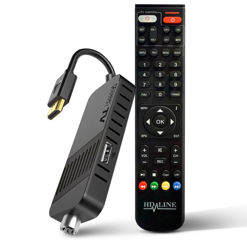 Digitálny pozemný prijímač hd-line DVB-T2 2024 Full HD 1080P, Bluetooth diaľkový ovládač, možnosť skrytia za TV, H.265 HEVC Main 10 Bit, 2v1 HDMI/AV, USB