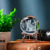 HDCRYSTALGIFTS 3D Lézergravírozott Macska Kristálygömb Állvánnyal 6,5cm 5