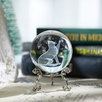 HDCRYSTALGIFTS 3D Lézergravírozott Macska Kristálygömb Állvánnyal 6,5cm 4