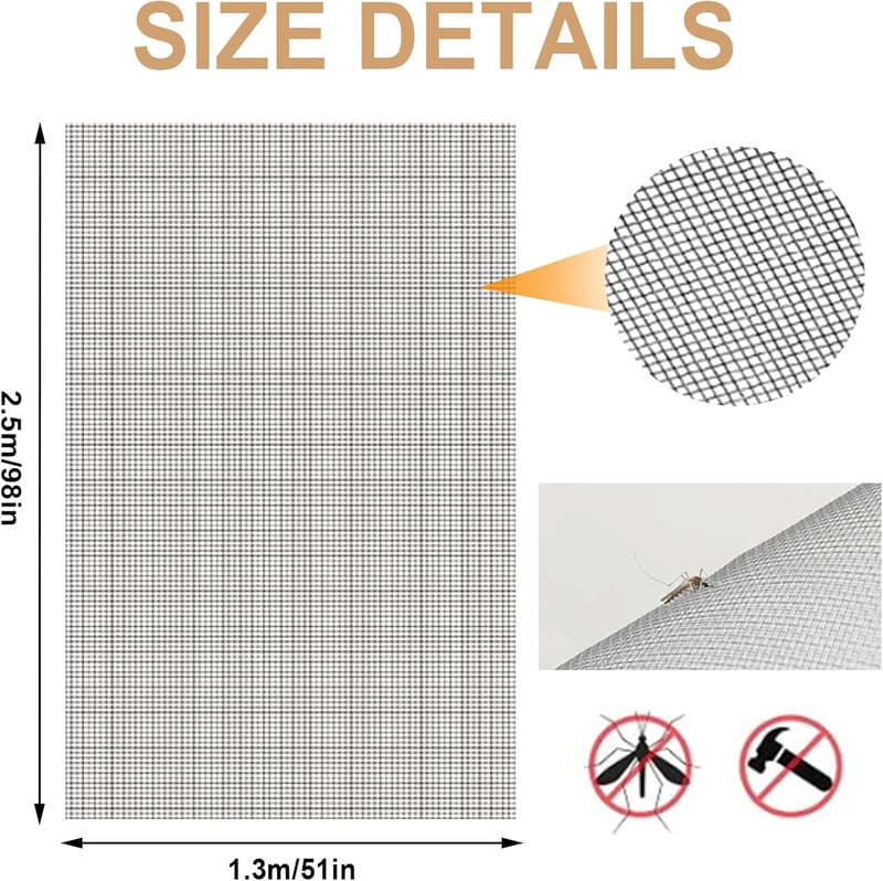 HDKAJL Szúnyogháló Méteráru 250x130 cm - Szakadásálló, Méretre Vágható, Macskabiztos Ablakháló Fekete Színben