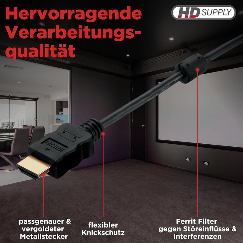 HDSupply High Speed HDMI kábel Ethernet funkcióval 5m ferrittel - 5,00m, HDMI - HDMI | Ferrite Filter