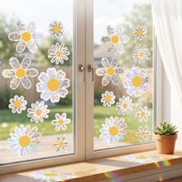 Healife Set 22 Autocolante Decorative pentru Geamuri cu Model Floral, Vinil Prismatic cu Reflexii Curcubeu și Efect de Sun-Catcher, Rezistente la UV, Protecție Anti-Coliziune Păsări pentru Ferestre 1