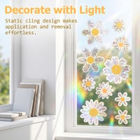 Healife Set 22 Autocolante Decorative pentru Geamuri cu Model Floral, Vinil Prismatic cu Reflexii Curcubeu și Efect de Sun-Catcher, Rezistente la UV, Protecție Anti-Coliziune Păsări pentru Ferestre 5