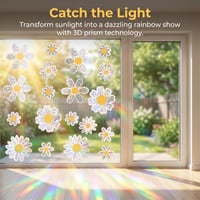 Healife Set 22 Autocolante Decorative pentru Geamuri cu Model Floral, Vinil Prismatic cu Reflexii Curcubeu și Efect de Sun-Catcher, Rezistente la UV, Protecție Anti-Coliziune Păsări pentru Ferestre 4