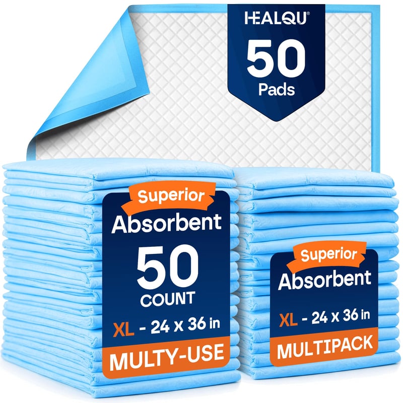 Healqu Jednorazová absorpčná podložka pri inkontinencii – 60x90 cm, 50 ks – Pre dospelých, seniorov a deti – Veľký rozmer a super absorpčná