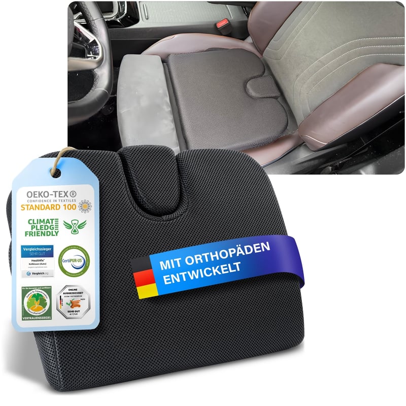 Healthfix Autosedačkový klinový vankúš – Ergonomický ortopedický vankúš z pamäťovej peny, protišmykový a prateľný – Medium (70-95 kg)