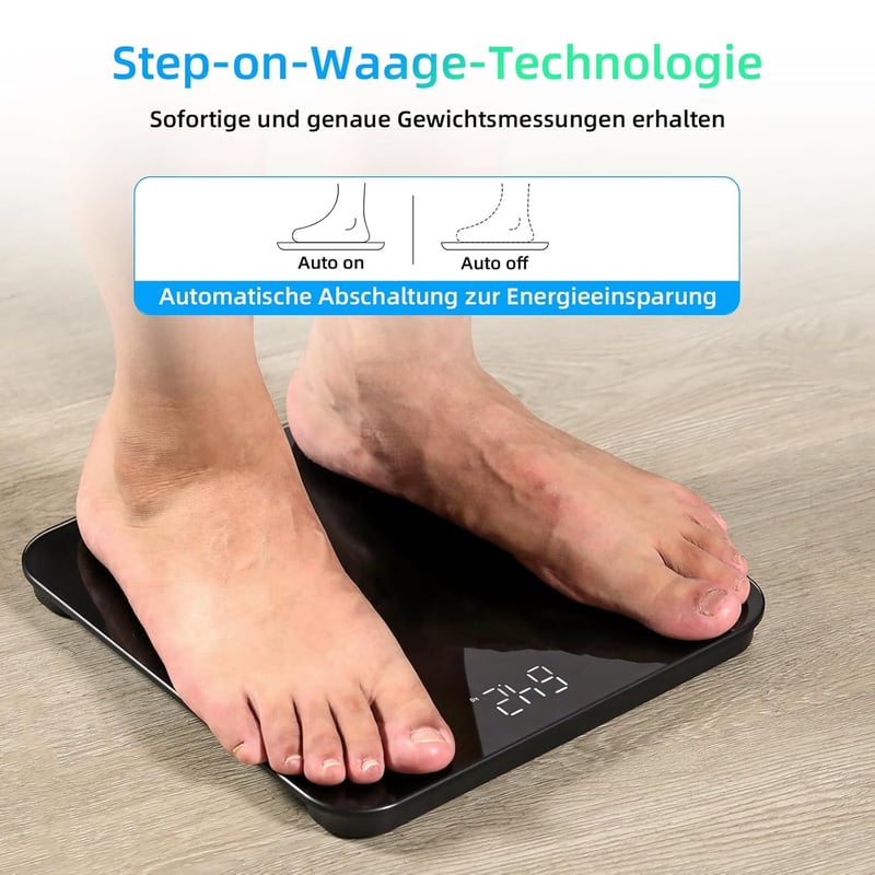 Healthkeep Digitális Fürdőszobamérleg Precíziós Szenzorokkal, Fekete