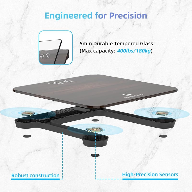 Healthkeep digitális személyi mérleg LED kijelzővel, 180kg terhelhetőség, vékony design