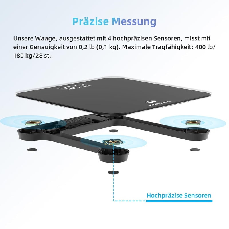 Healthkeep digitális személymérleg 180 kg-ig, LED kijelzővel és edzett üveggel
