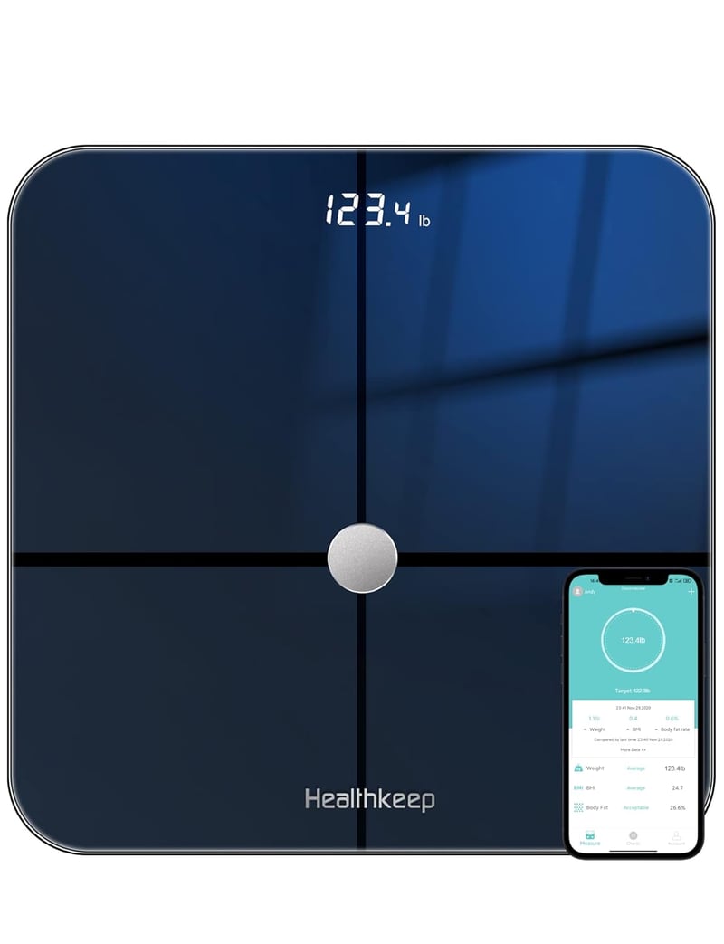 Healthkeep digitális testösszetétel-elemző mérleg, okos skála iOS/Android alkalmazással, 180 kg-ig