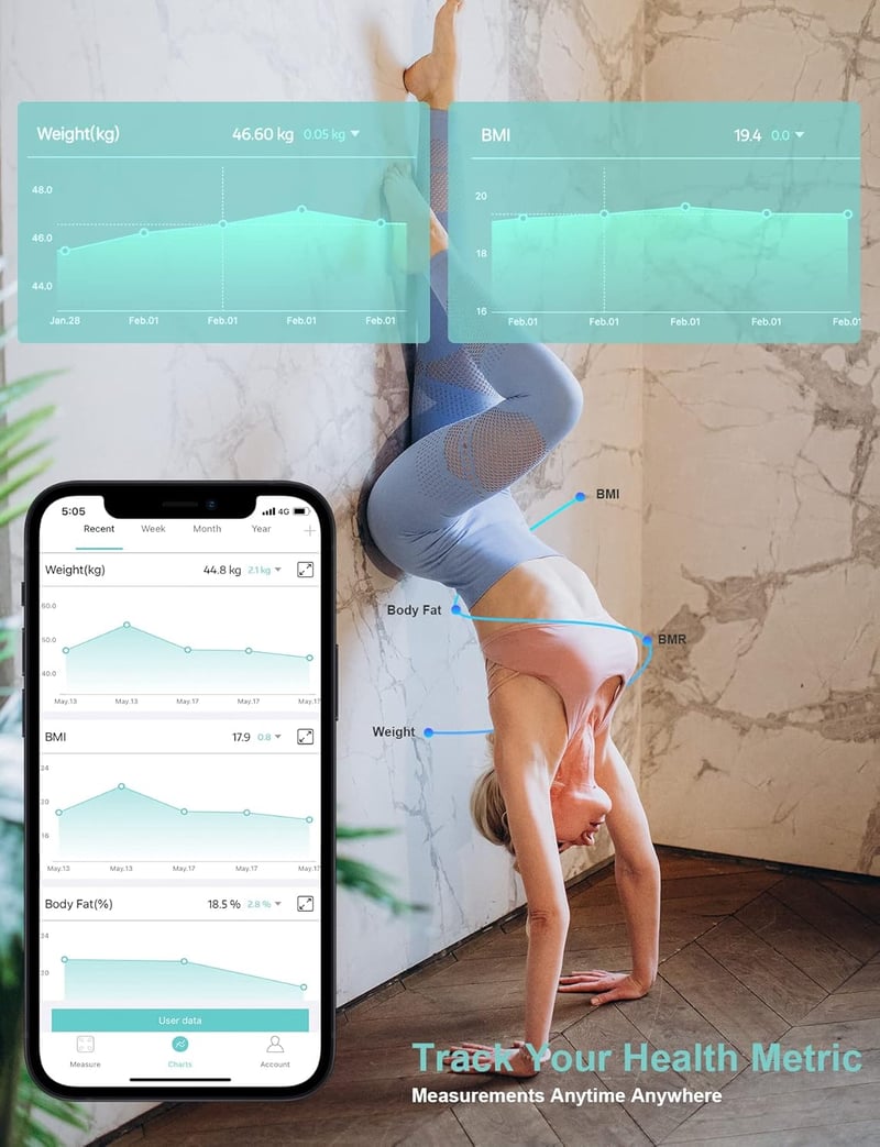 Healthkeep digitális testösszetétel-elemző mérleg, okos skála iOS/Android alkalmazással, 180 kg-ig