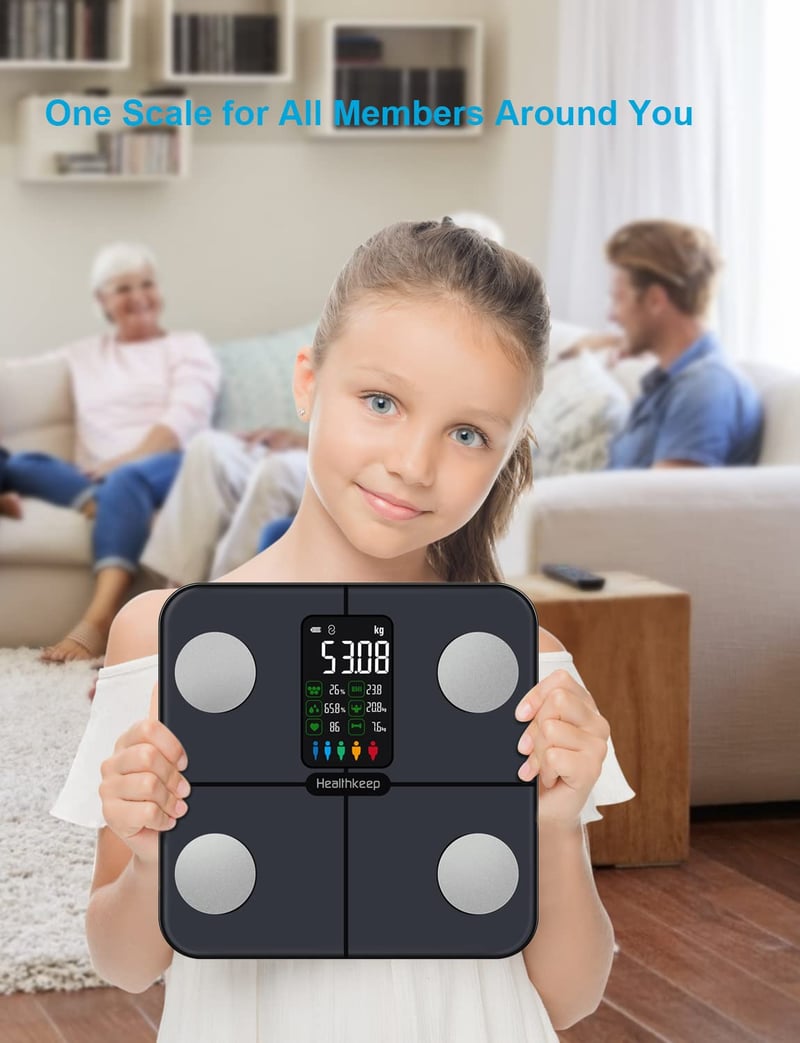 Healthkeep testösszetétel elemző mérleg 15 adattal, szívfrekvencia és BMI mérés, iOS Android alkalmazás