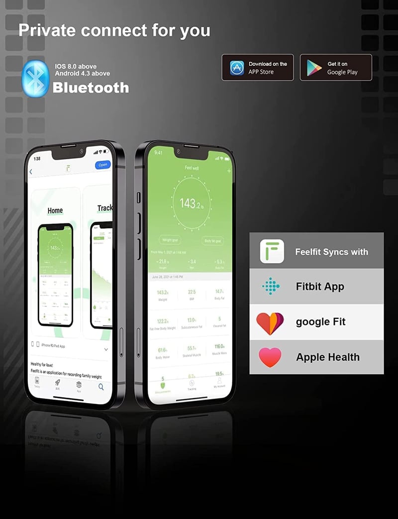 Healthkeep Okos Testösszetétel Mérleg Bluetooth Applikációval - Testzsír BMI Izomtömeg Mérő Digitális Személymérleg Fekete
