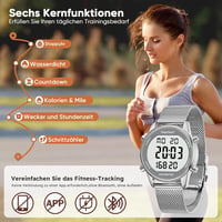 Hearkent vízálló lépésszámláló óra, fitness tracker, kalóriaszámláló sportuhr - Damen,Bandbreite:18mm, Silver 4