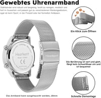 Hearkent vízálló lépésszámláló óra, fitness tracker, kalóriaszámláló sportuhr - Damen,Bandbreite:18mm, Silver 3