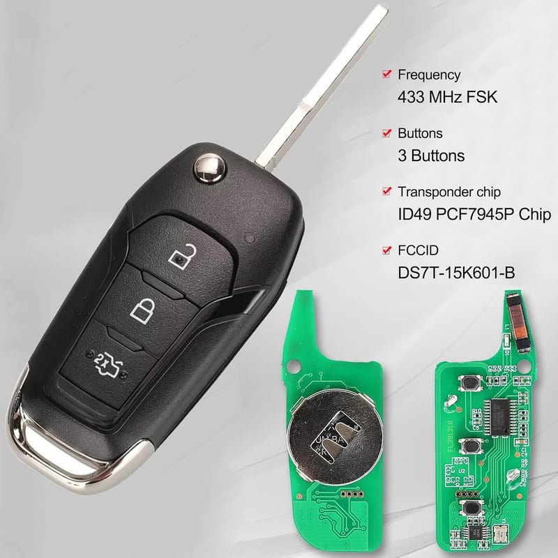Heart Horse 3 gombos autókulcs ház Ford Mondeo S-Max Galaxy KA+ modellekhez, 433Mhz FSK ID49 chippel, távirányítós kulcsház csere