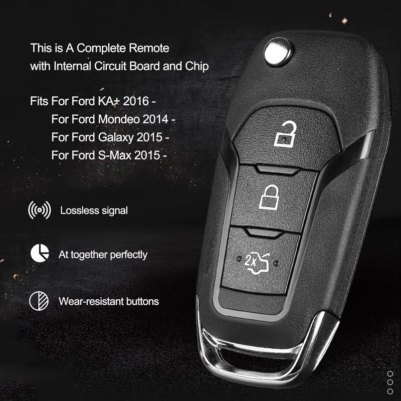 Heart Horse 3 gombos autókulcs ház Ford Mondeo S-Max Galaxy KA+ modellekhez, 433Mhz FSK ID49 chippel, távirányítós kulcsház csere