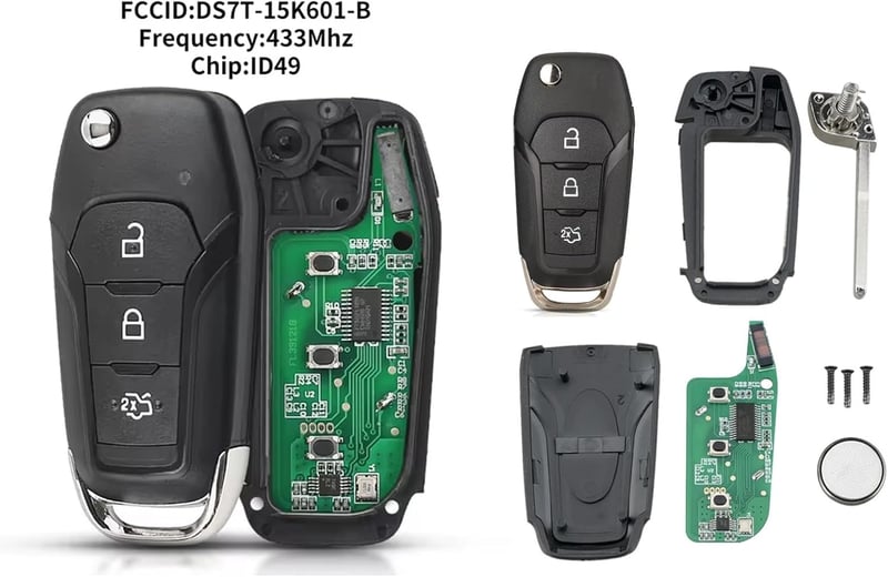 Heart Horse 3 gombos autókulcs ház Ford Mondeo S-Max Galaxy KA+ modellekhez, 433Mhz FSK ID49 chippel, távirányítós kulcsház csere