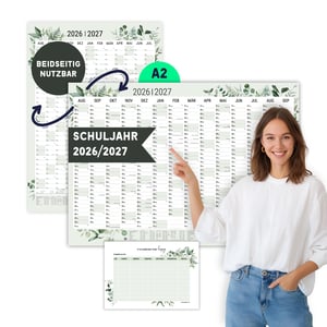 heaven+paper Školský ročný plánovací nástenný kalendár 2026/2027, papier s certifikátom FSC, veľkosť A2 – zelený