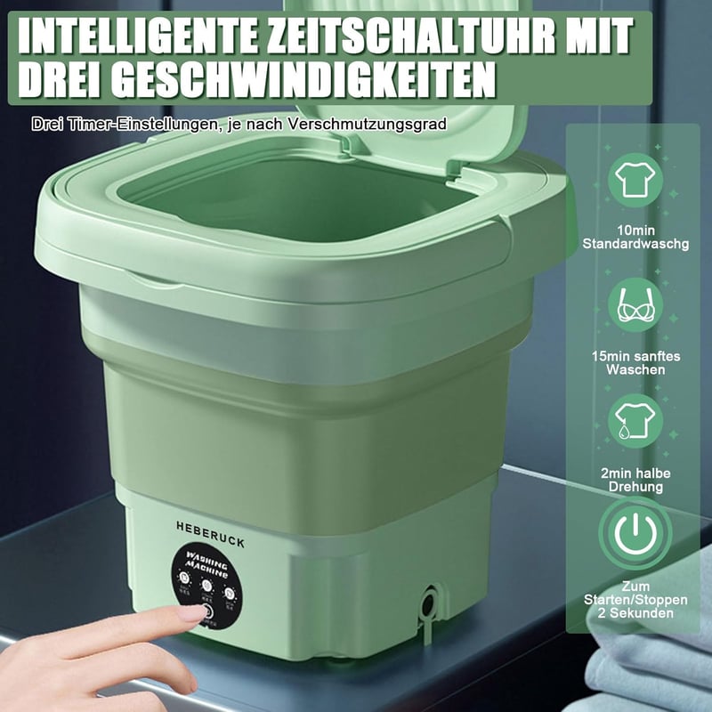HEBERUCK 8L Hordozható Összecsukható Mini Mosógép - 3 Programmal, Csendes Működés, Utazáshoz, Kempingezéshez, Bébi Ruhákhoz és Fehérneműhöz 