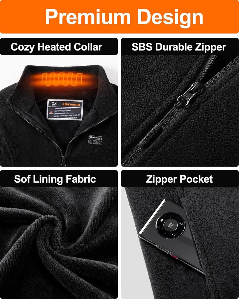 Hecusma Férfi Fűthető Fleece Mellény 16000 mAh Powerbank Vadászat Síelés