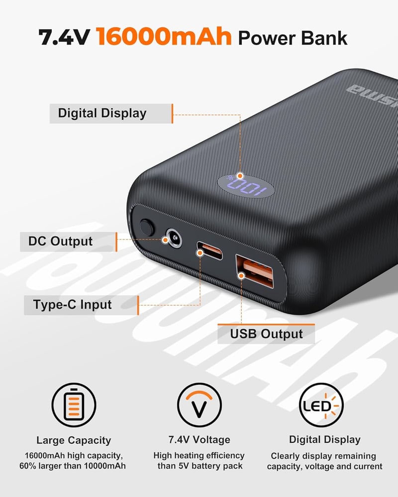 Hecusma Férfi Fűthető Fleece Mellény 16000 mAh Powerbank Vadászat Síelés