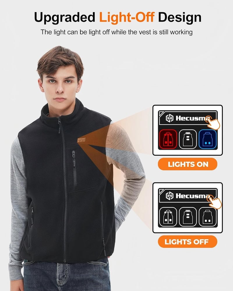 Hecusma Férfi Fűthető Fleece Mellény 16000 mAh Powerbank Vadászat Síelés