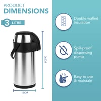 Termos cu Pompă HEFTMAN, Cafetieră, Carafa 5L, Oțel Inoxidabil, Dozator cu Presiune de Aer, pentru Birou și Acasă 2