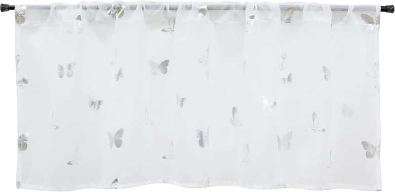 HeichkelL ezüst fényvisszaverő voile függöny pillangó mintás konyhai rövid függöny 30x90cm