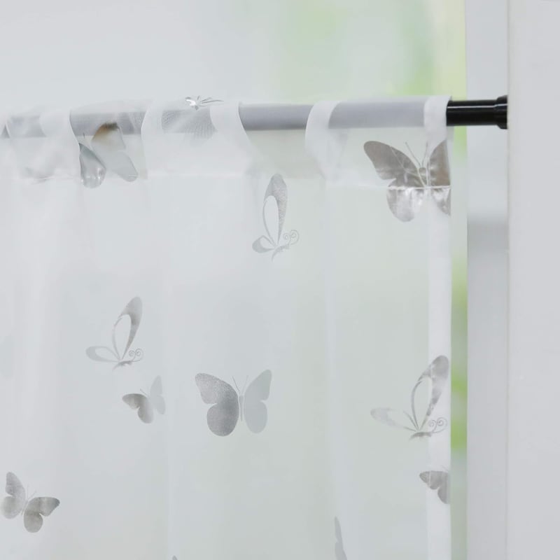 HeichkelL ezüst fényvisszaverő voile függöny pillangó mintás konyhai rövid függöny 30x90cm