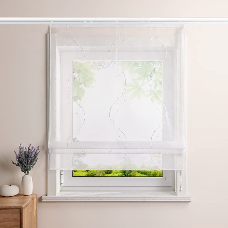 Heichkell Voile Rimska zavjesa s vezom, bijela, 100x140 cm, od prozirnog materijala