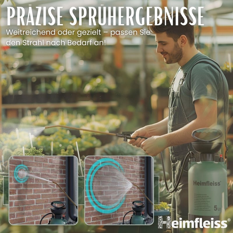 Heimfleiss 5 Literes Nyomáspermetező - Kerti és Autómosó Permetezőpalack, Állítható Vállpánttal, 3 Bar Nyomással, Sárgaréz Szórófejjel, Növé