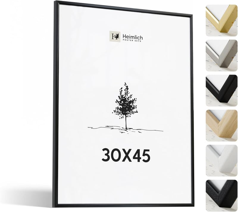 Ramă foto din aluminiu Heimlich, 30x45 cm, neagră, ramă metalică pentru postere, cu front din plastic pentru montare pe perete, 1 buc.